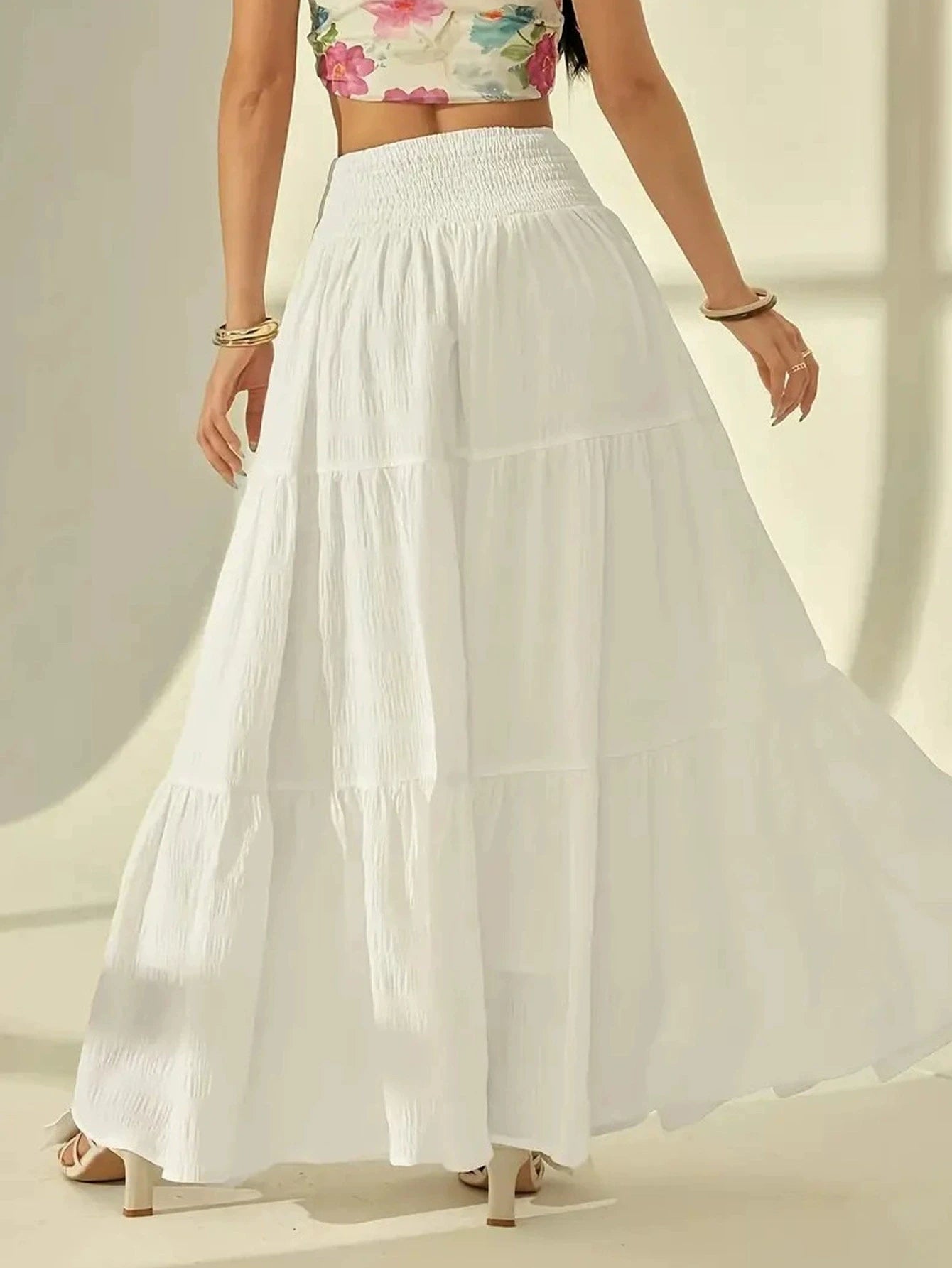 SOERA Calla Tiered Maxi Skirt Elastic Waist - Skirt - White L