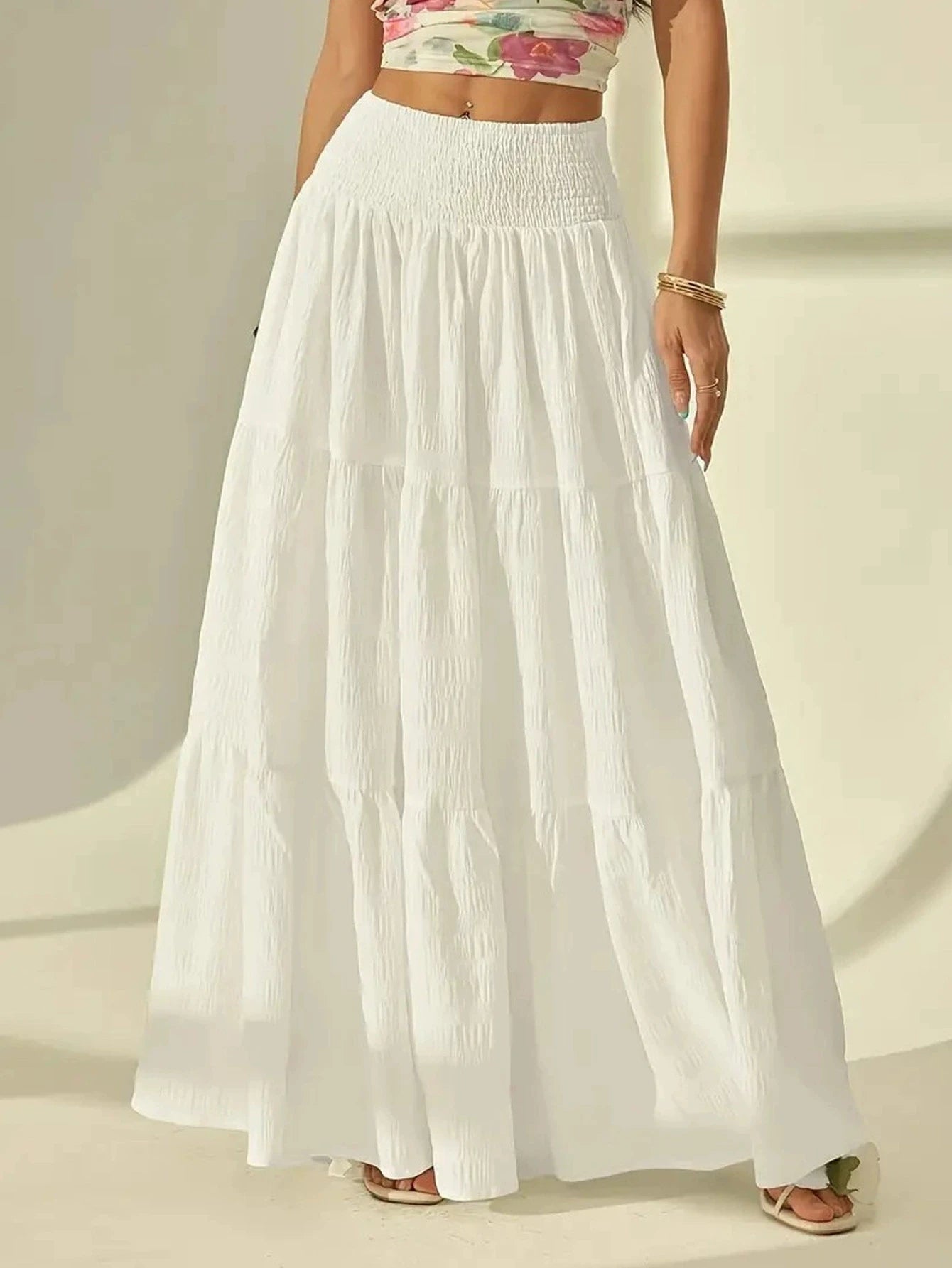 SOERA Calla Tiered Maxi Skirt Elastic Waist - Skirt - White M