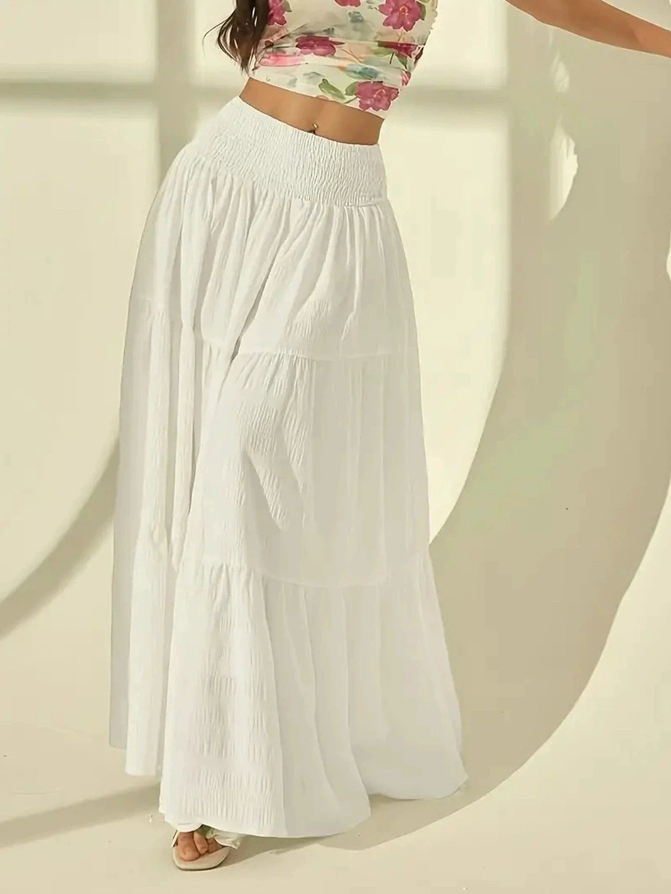 SOERA Calla Tiered Maxi Skirt Elastic Waist - Skirt - White S