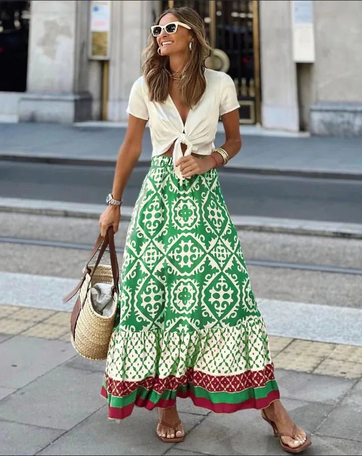 SOERA Zara Boho Printed Midi Swing Skirt - Skirt - Mint S