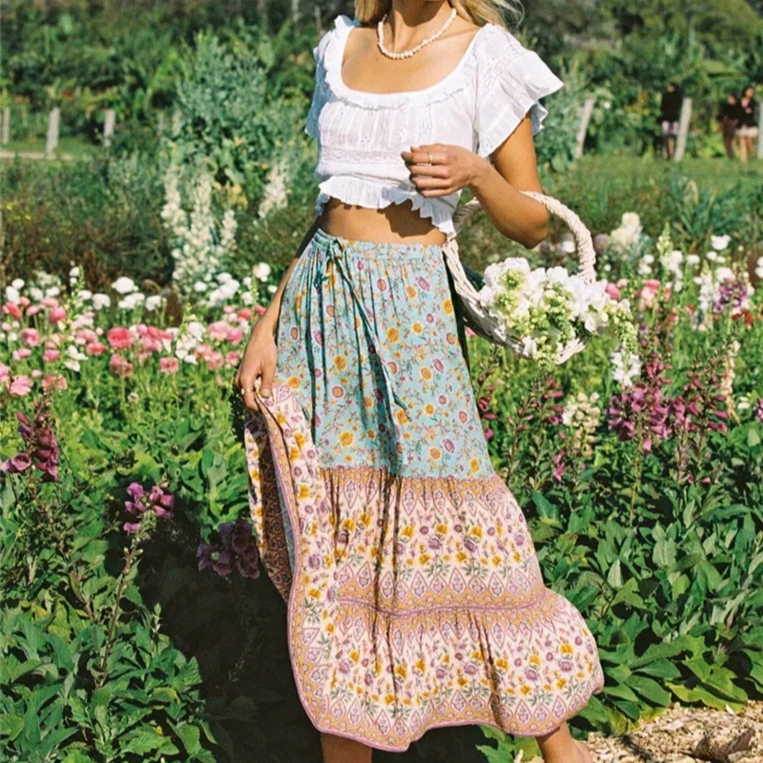 SOERA Bianca Floral Print Boho Beach Skirt - Skirts - Green S