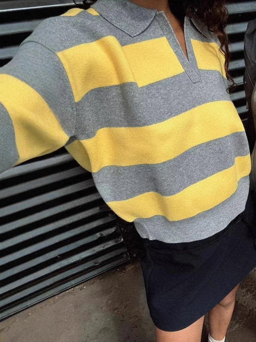 SOERA Una Striped Knitted V - Neck Pullover - Sweater - S