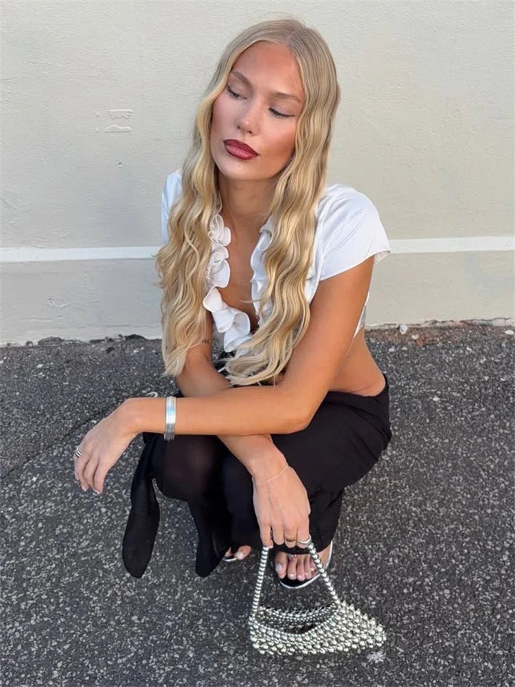 SOERA Bianca Ruffled Lace-Up Cropped Tank - Top - White S