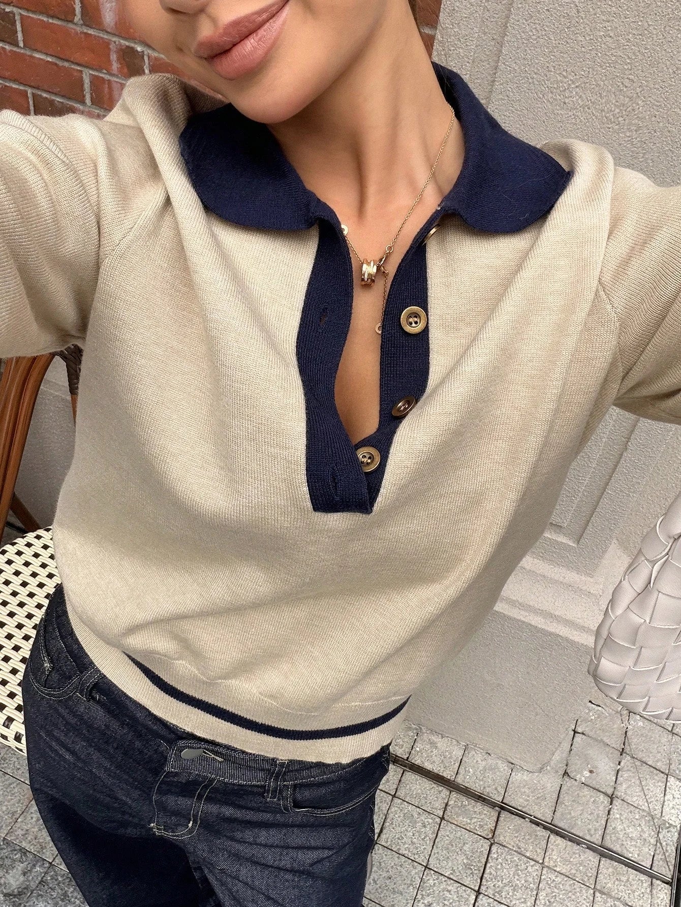 SOERA Paris Color Block Knit Polo Top - Top - SOERA-922947-KHA-M-47811 Khaki M
