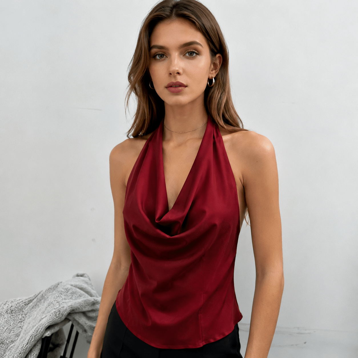SOERA Addison Deep Neck Halter Tank Top - Tops - Red S