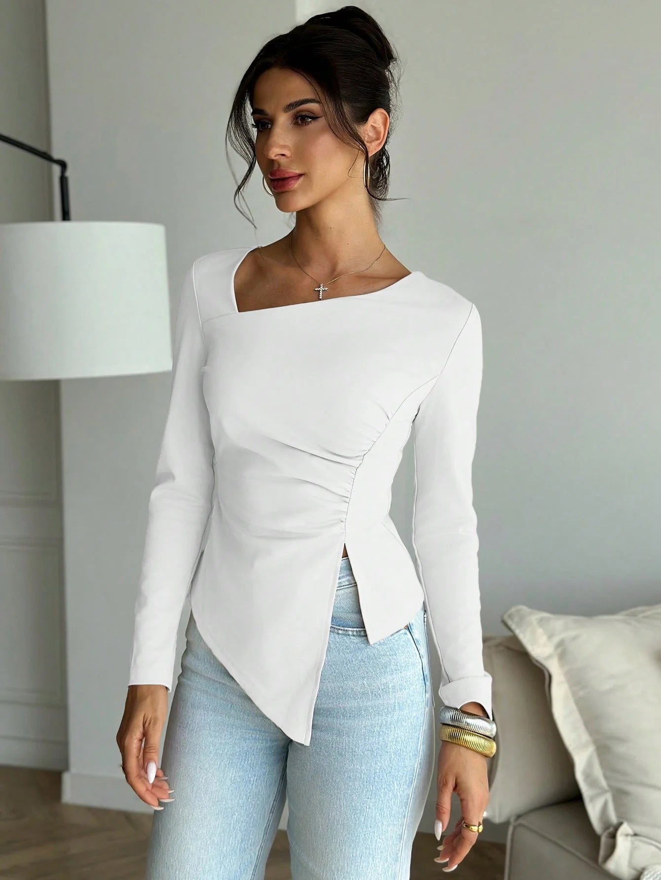 SOERA Annie Asymmetrical Long Sleeve Top - Tops - 1005007979786540-;Xu1770650302569862482 White XS