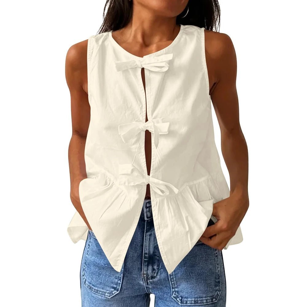 SOERA Bianca Bow-Tie Peplum Tank Top - Tops - Black S