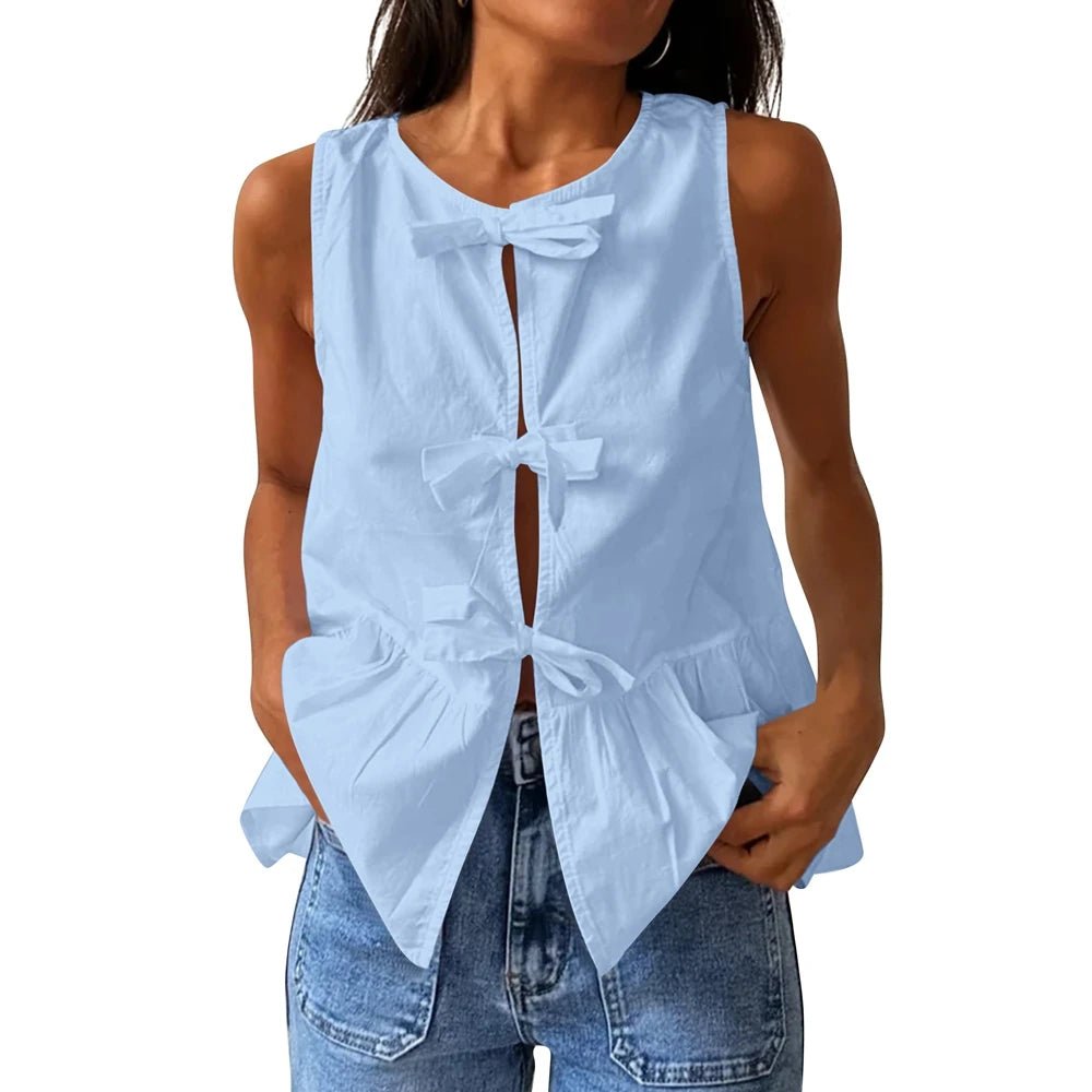 SOERA Bianca Bow-Tie Peplum Tank Top - Tops - Black S