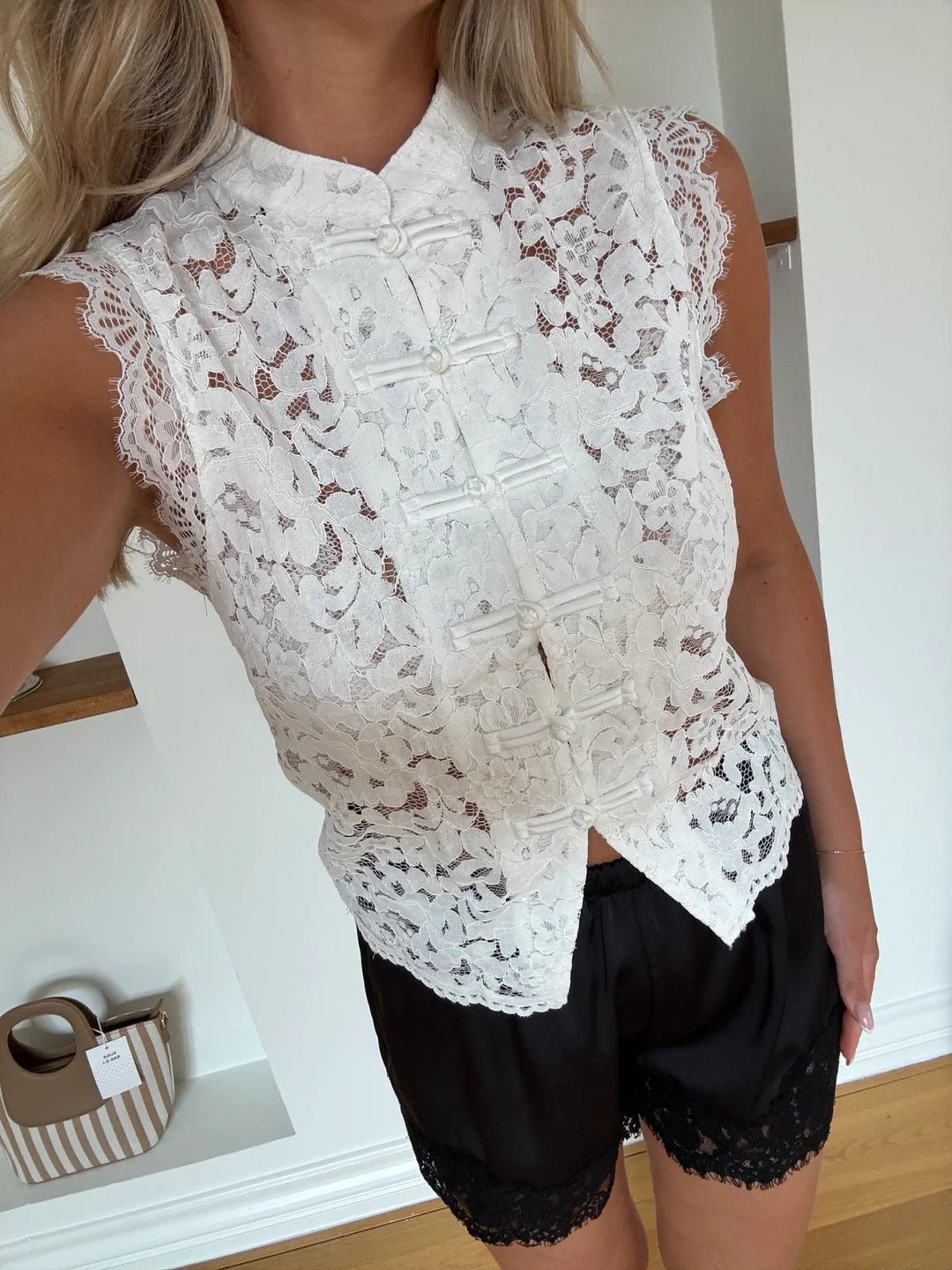 SOERA Bianca Mandarin Sleeveless Lace Top - Tops - SOERA-133123-L-WHITE-07555 White L