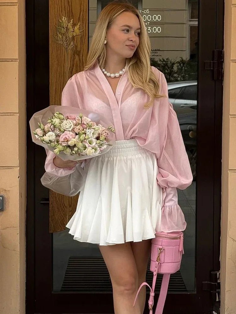SOERA Brielle Button Down Sheer Blouse - Tops - 1005007551611581-;EA1762998399129495081 Light Green S