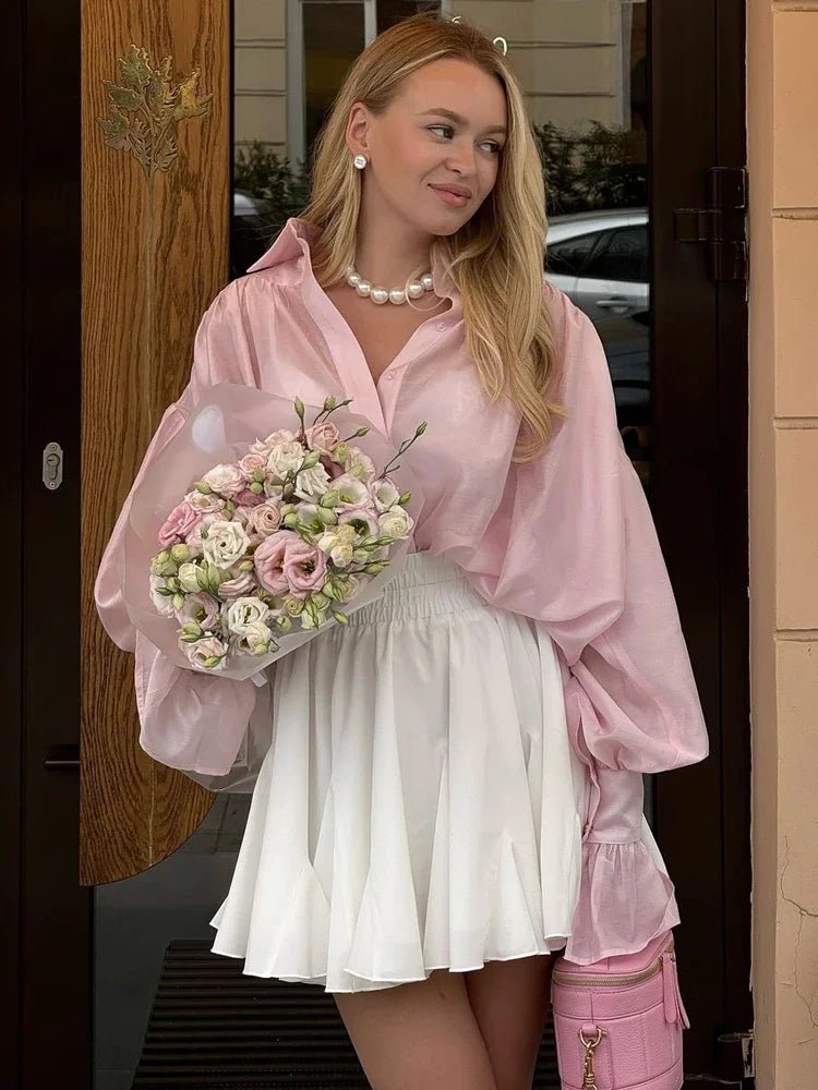 SOERA Brielle Button Down Sheer Blouse - Tops - 1005007551611581-;FS1762998399127066514 Pink M