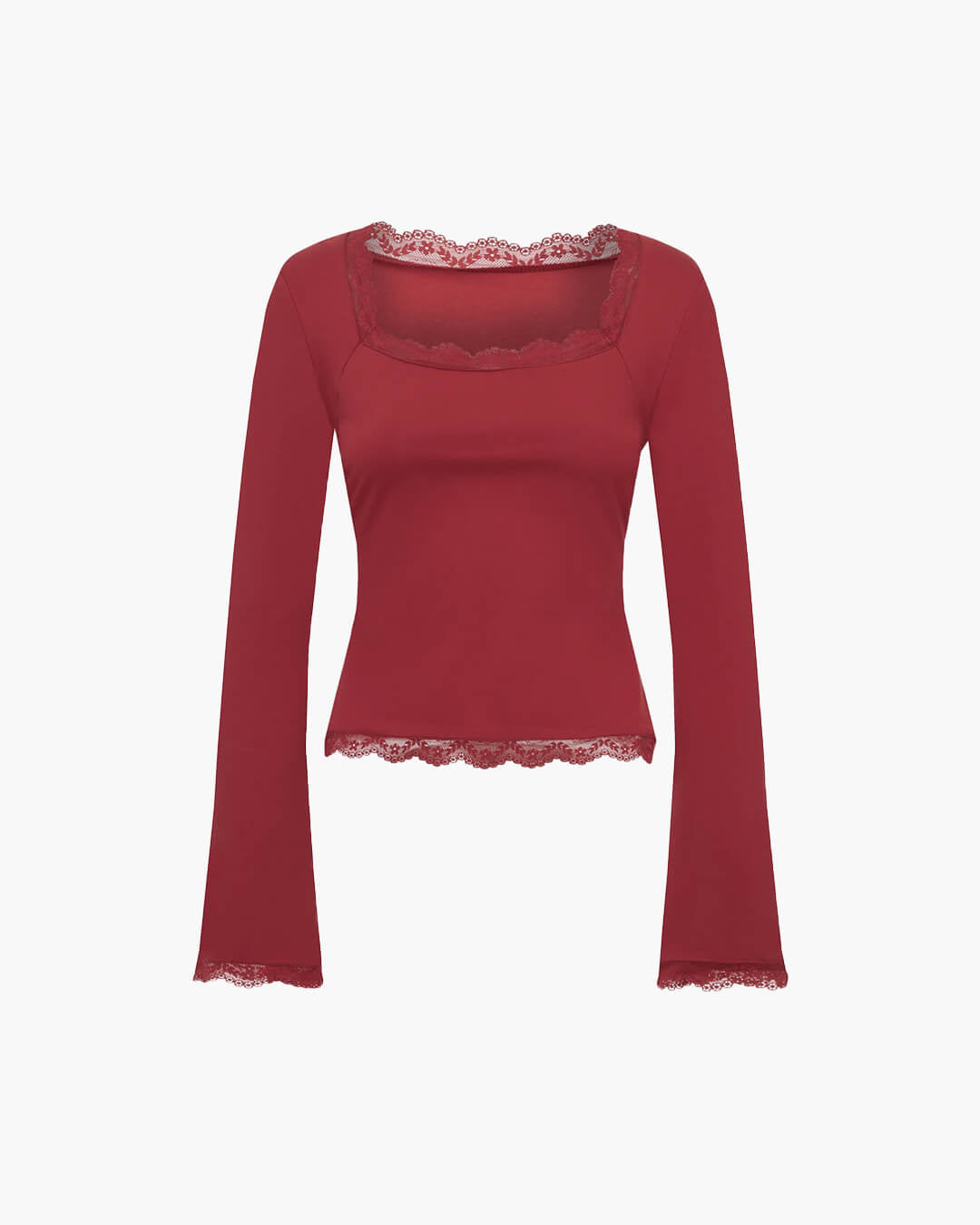 SOERA Jackie Lace Trim Square Neck Top - Tops - 1005009888508655-;ZJ1768904312564587290 Red S