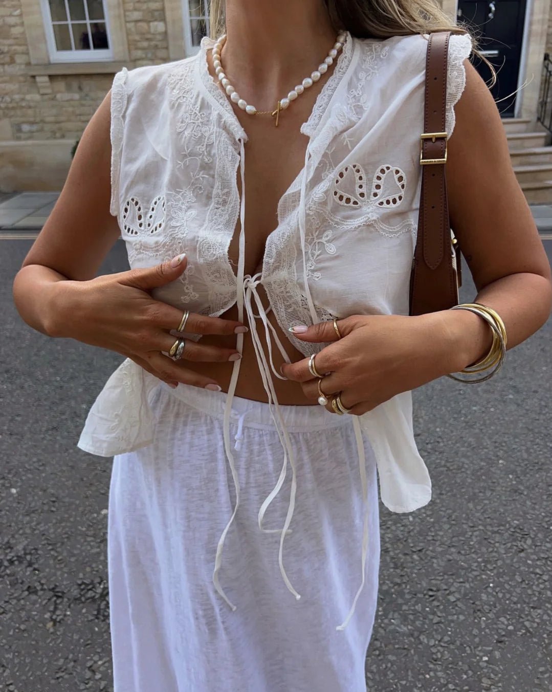 SOERA Juvie Embroidered Lace Trim Blouse - Tops - 1005007741959502-;LR1771345061615546136 White S