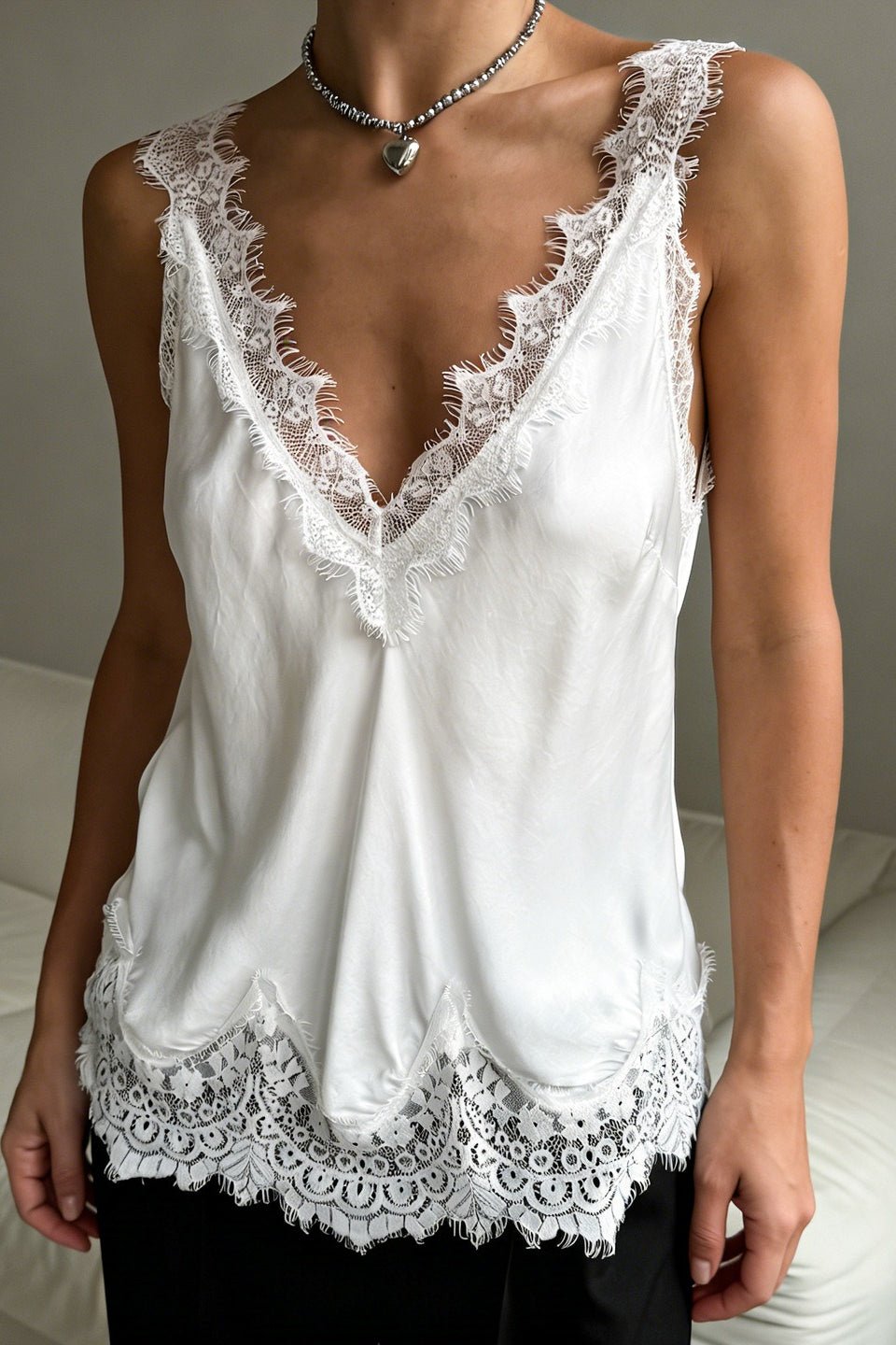 SOERA Marisol V - Neck Lace Trim Tank Top - Tops - CM1775573973370396371 White S
