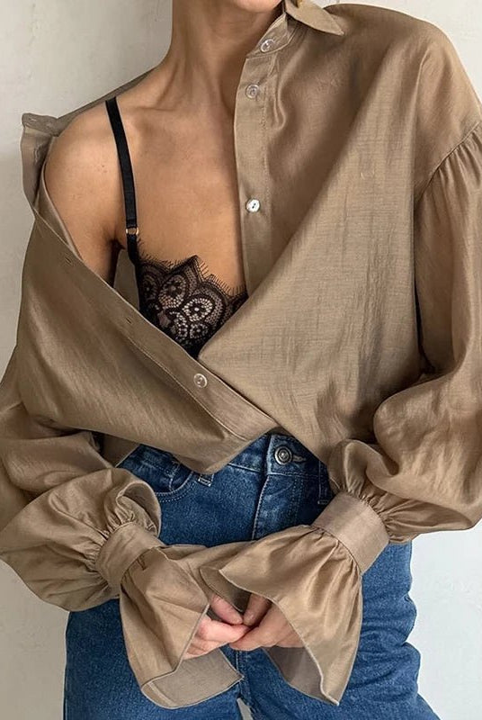 SOERA Patricia Long Sleeve Sheer Blouse - Tops - 1005008870305553-;aA1772045931453258736 Brown M