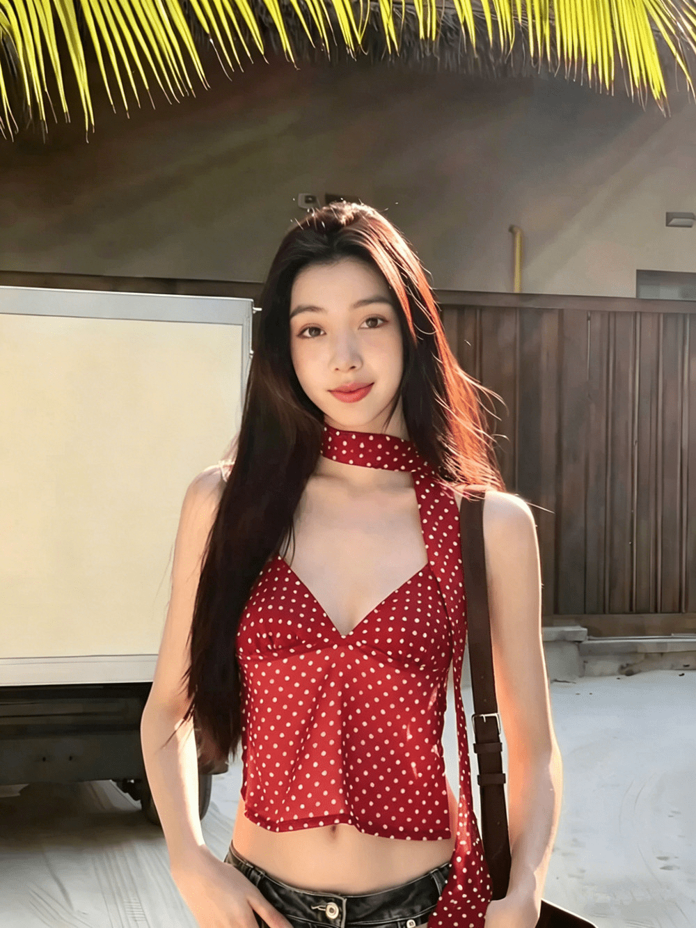 SOERA Ruffa Polka Dot Backless Cami Top - Tops - Red XS