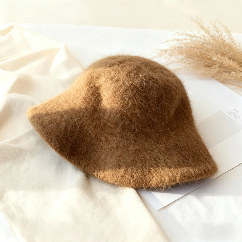 Angola Long Rabbit Fur Bucket Hat - Warm Winter Beanie for Women 3