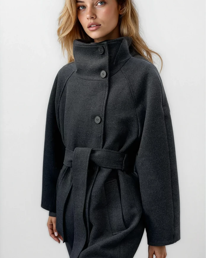 Arielle High Collar Long Belted Coat 0