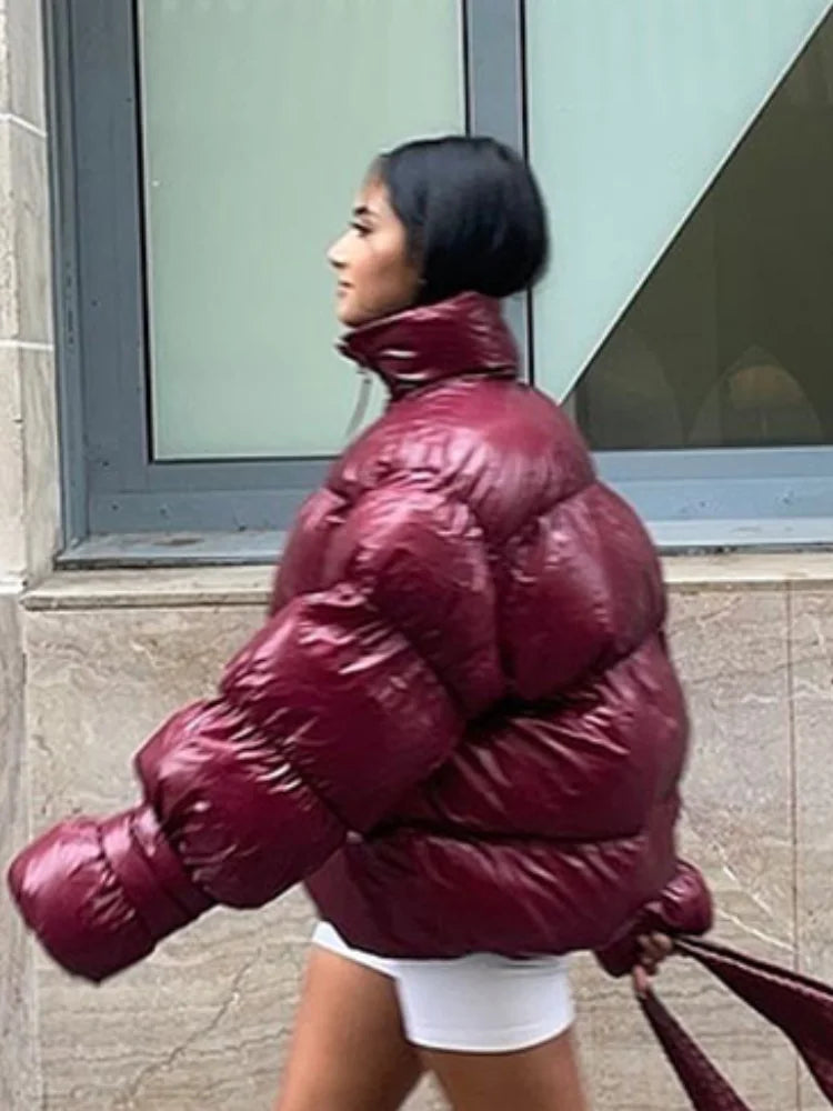 Burgundy Oversized Puffer Jacket Women - Trendy Winter Coat for Cold Days 1
