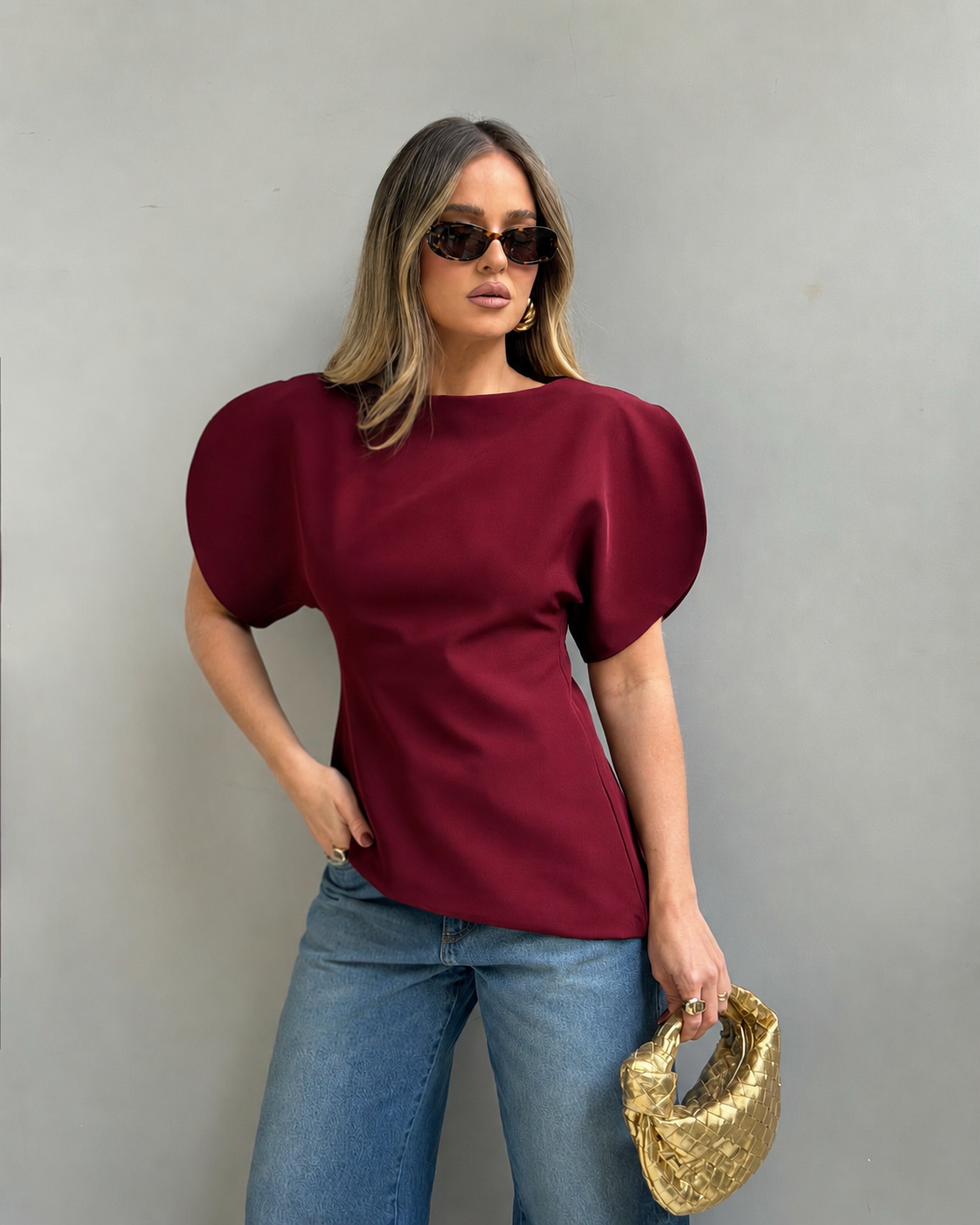 Top Sienna tricot z bufiastymi rękawami