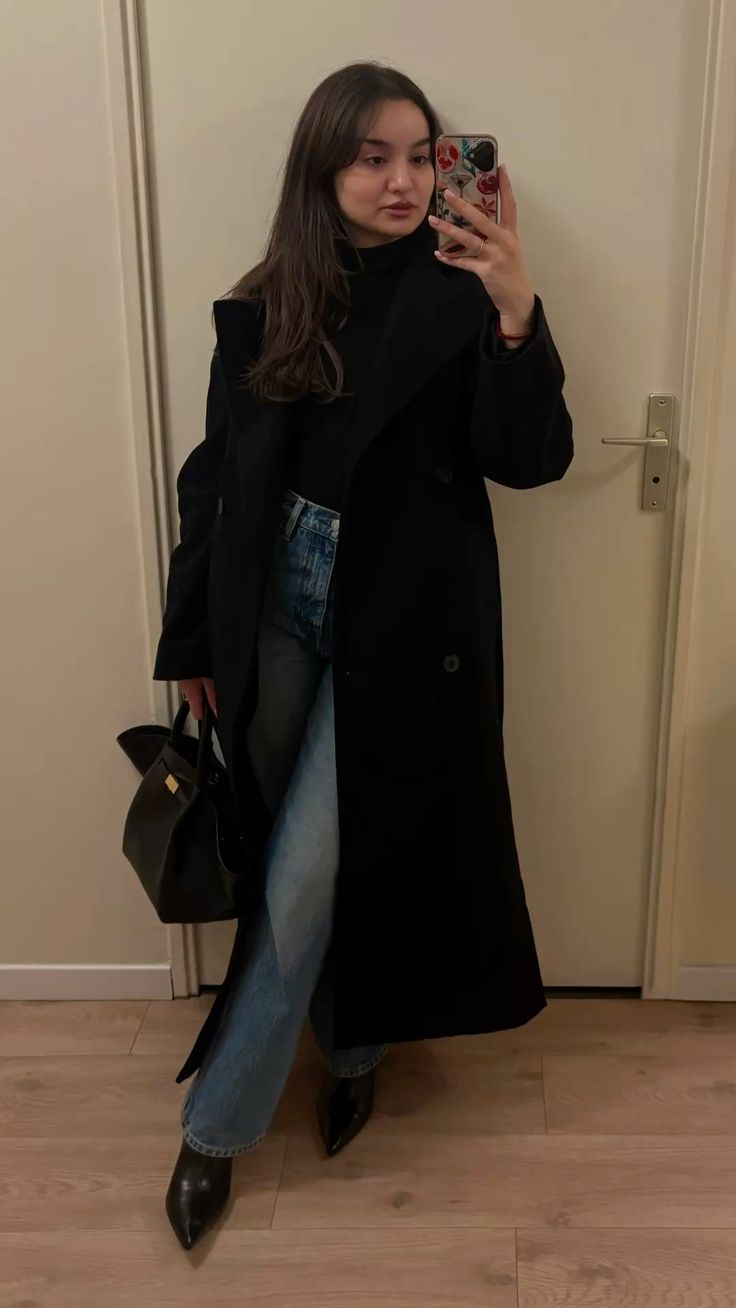 SOERA Claudine Long Belted High Collar Coat in Black