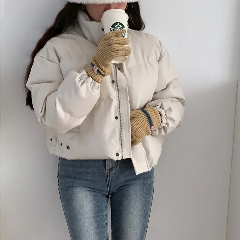 Stylish Urban Women's Winter Coat - Thickened Leather Design, 100cm Length 1