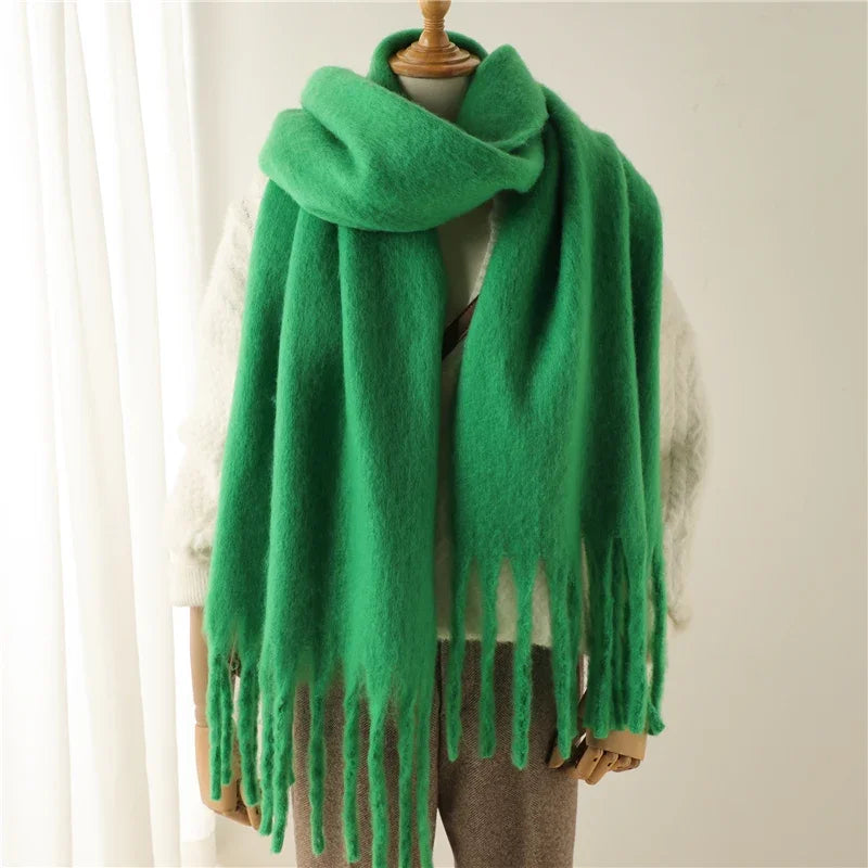 Thick Women's Winter Scarf - Soft Solid Pashmina Wrap with Tassels 13