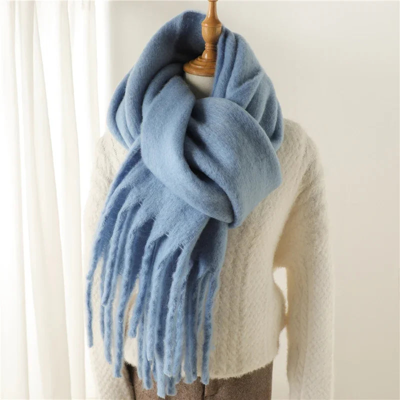 Thick Women's Winter Scarf - Soft Solid Pashmina Wrap with Tassels 8