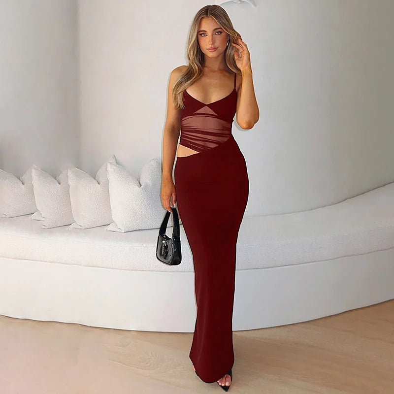 Women's Black Bodycon V Neck Spaghetti Strap Maxi Dress - Elegant Backless Cocktail Evening Formal Dress 2