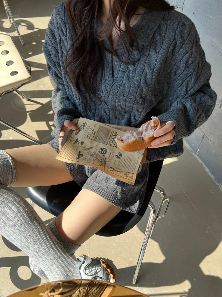 Women's Two Piece Set - Knitted Sweater and Shorts Co Ord Set with POLO Collar - Casual Matching Sets Women 5