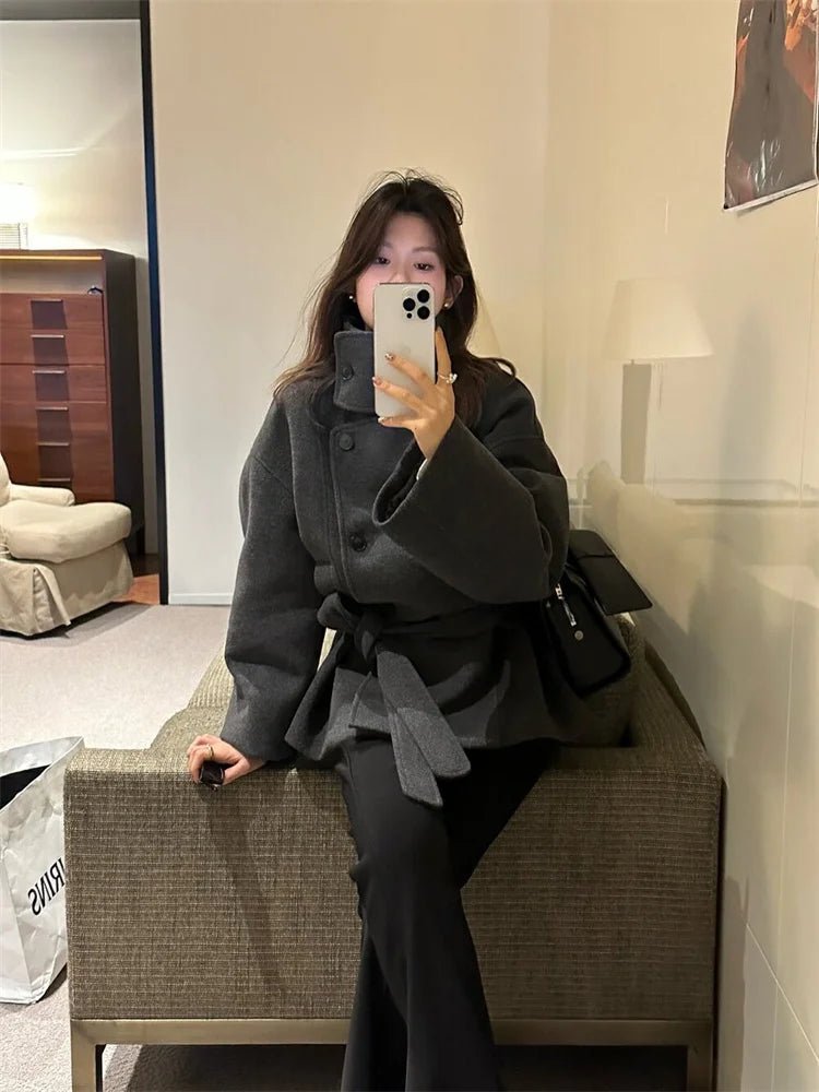 Womens Wool Blend High Collar Winter Coat - Stylish & Warm Outerwear 2