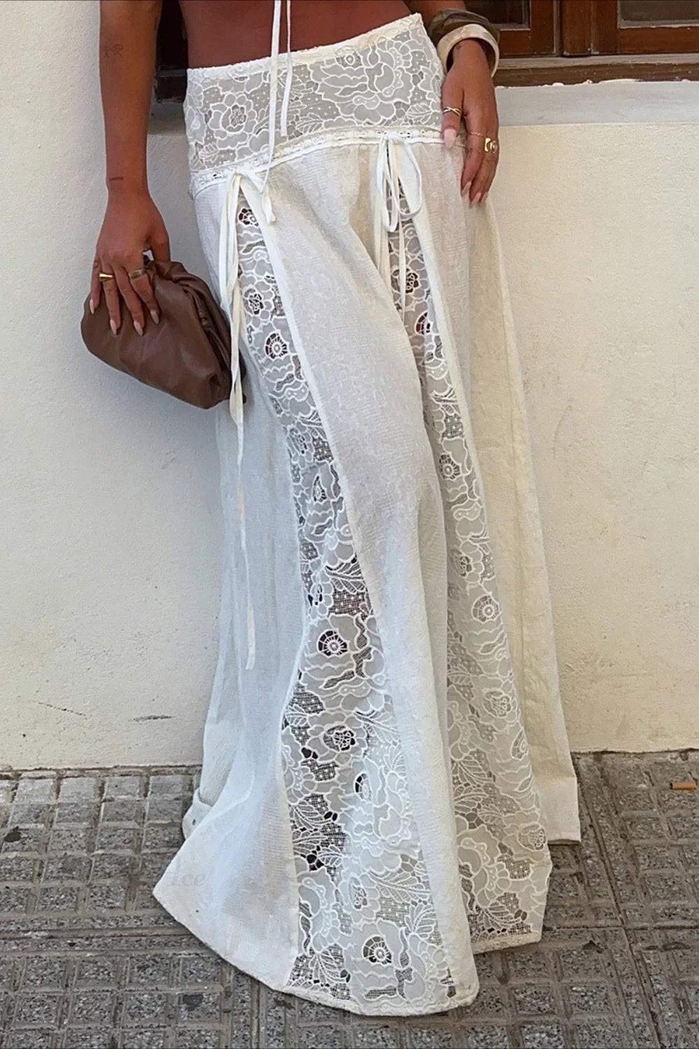 Celeste Boho Lace Patchwork Maxi Skirt