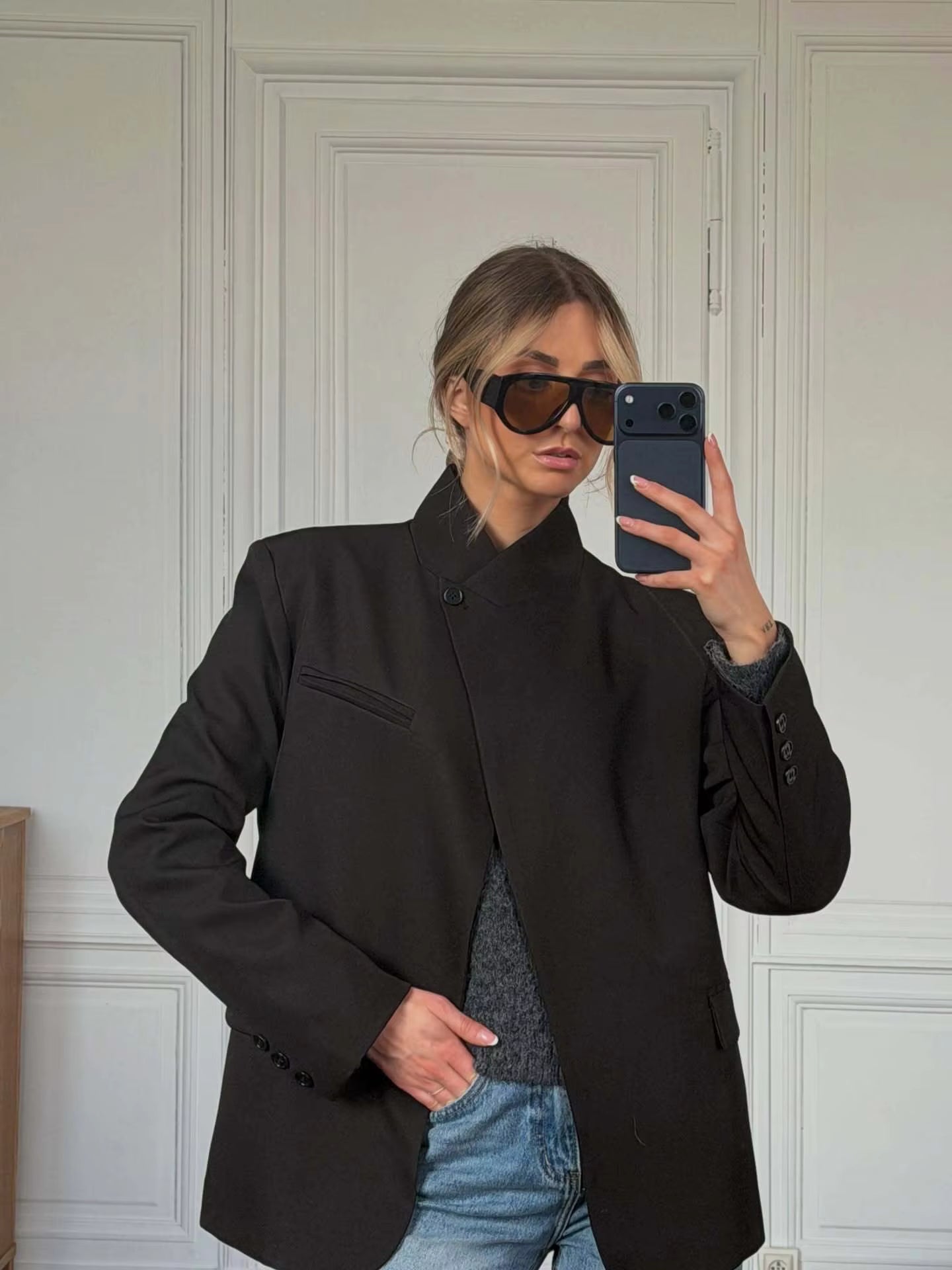 Katie Plaid Stand Collar Blazer