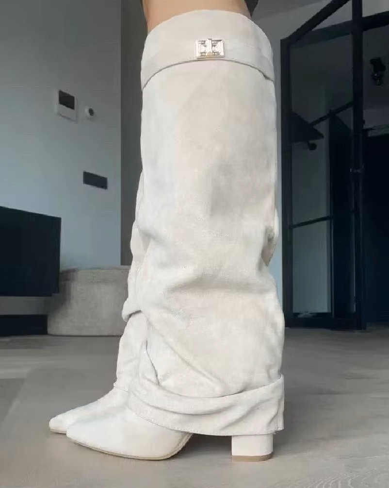 Melanie Slouchy Suede Pointed Knee High Boots