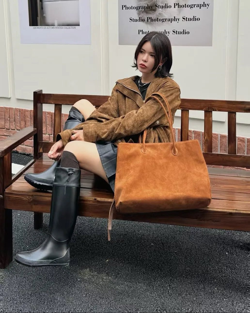 SOERA Carly Frosted Suede Tote Bag - Bag - SOERA-325059-SUE-40-56867 Coffee 40 x 17 x 25 cm