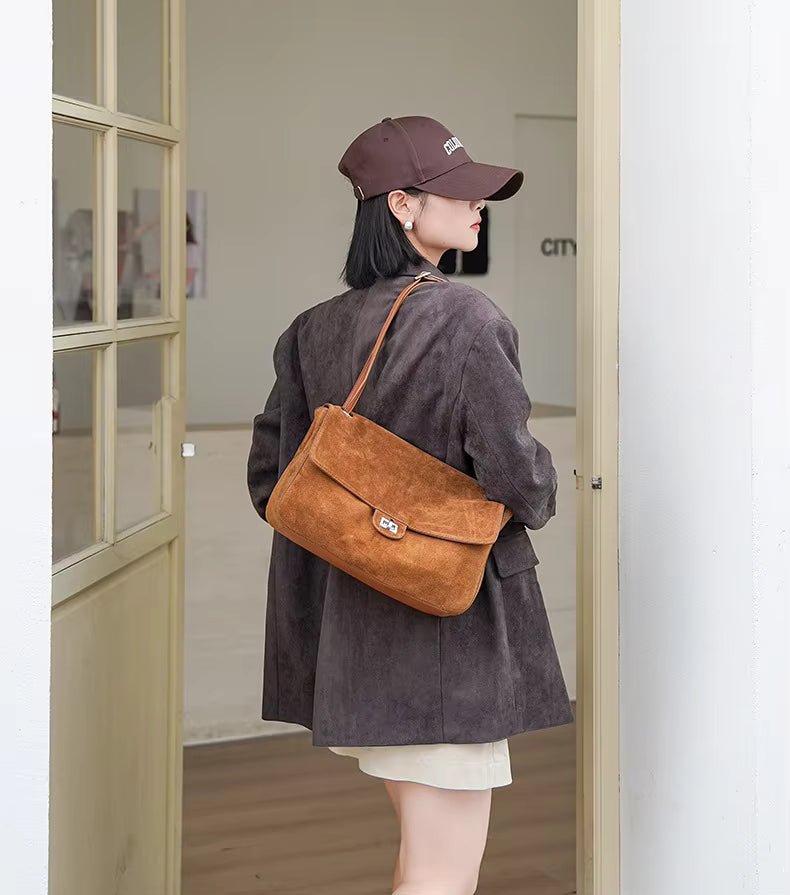 SOERA Esther Frosted Cowhide Retro Tote Bag - Bag - SOERA-968003-KHA-32-01283 Brown Small