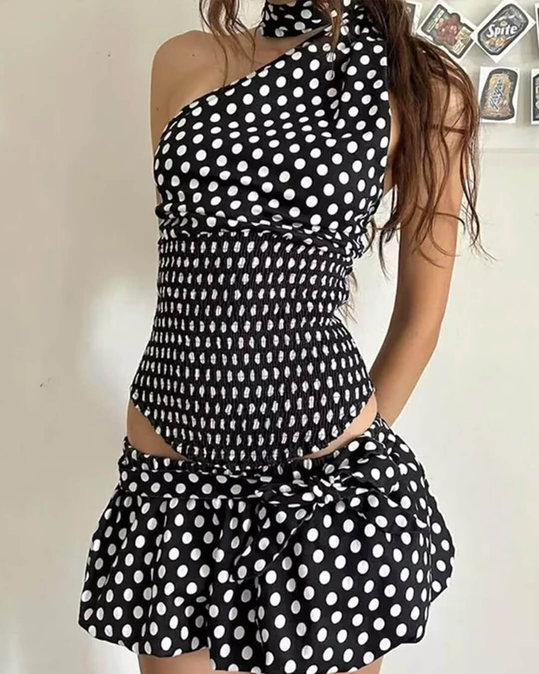 SOERA Astrid Polka Dot Elastic Waist Mini Skirt - Bottoms -  Black M