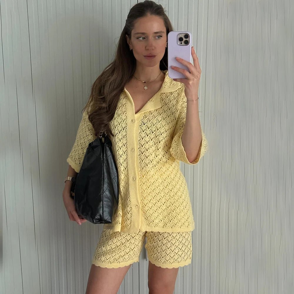 SOERA Selene Knit Cardigan Shorts Set - Cardigan -  Yellow M