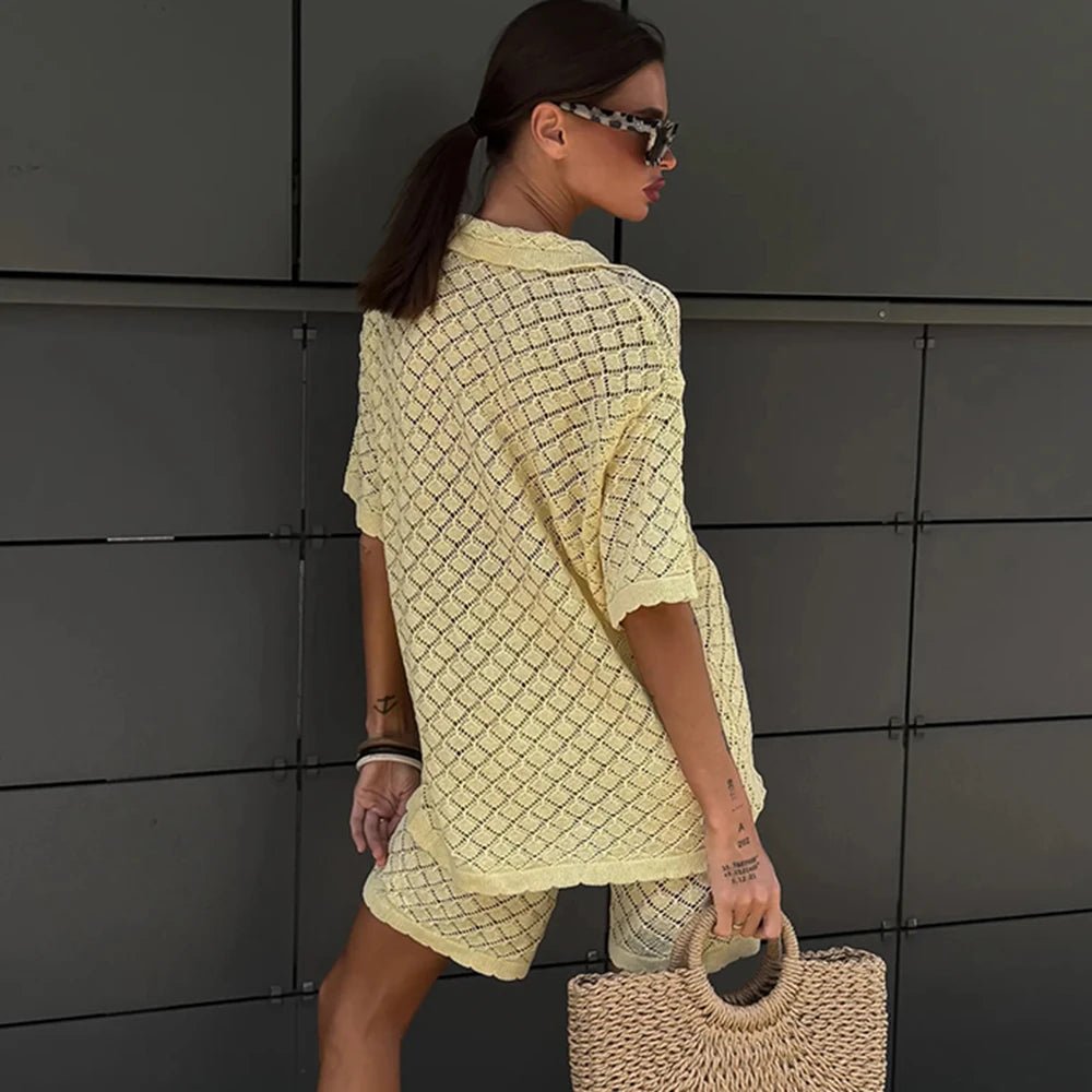 SOERA Selene Knit Cardigan Shorts Set - Cardigan -  Yellow M