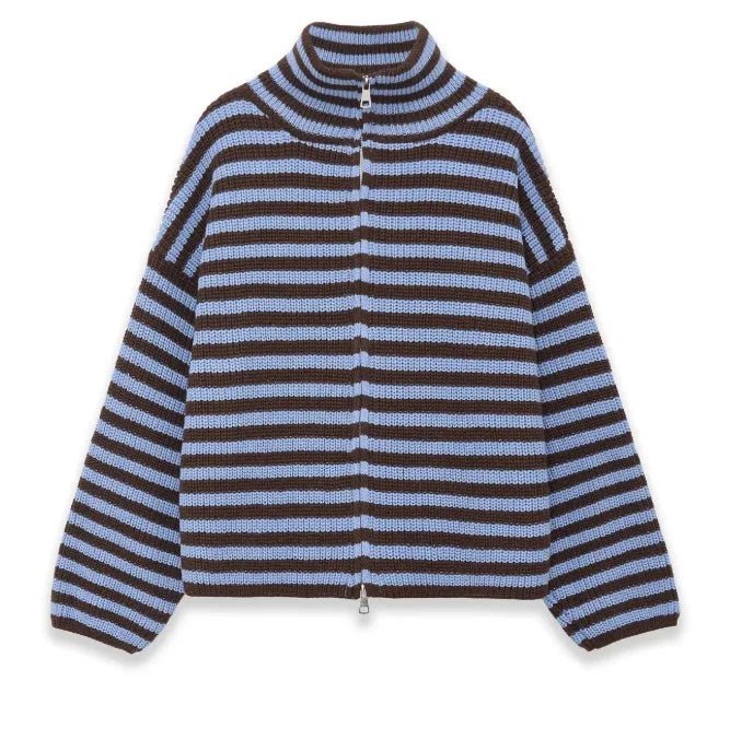SOERA Valerie High Neck Zip-Up Cardigan - Cardigan - SOERA-605955-RED-S-05763 Red Stripes S