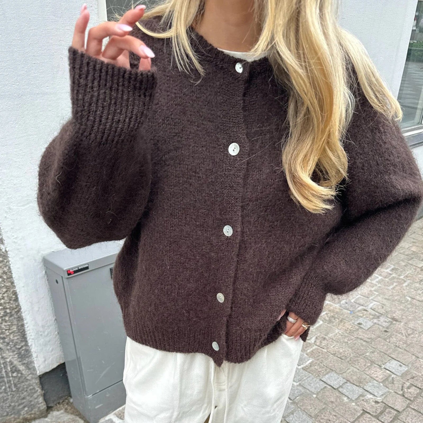 SOERA Freya Fuzzy Knit Cardigan - Cardigans - 3256807908427874-;yW1764003584111317934 Dark Brown S