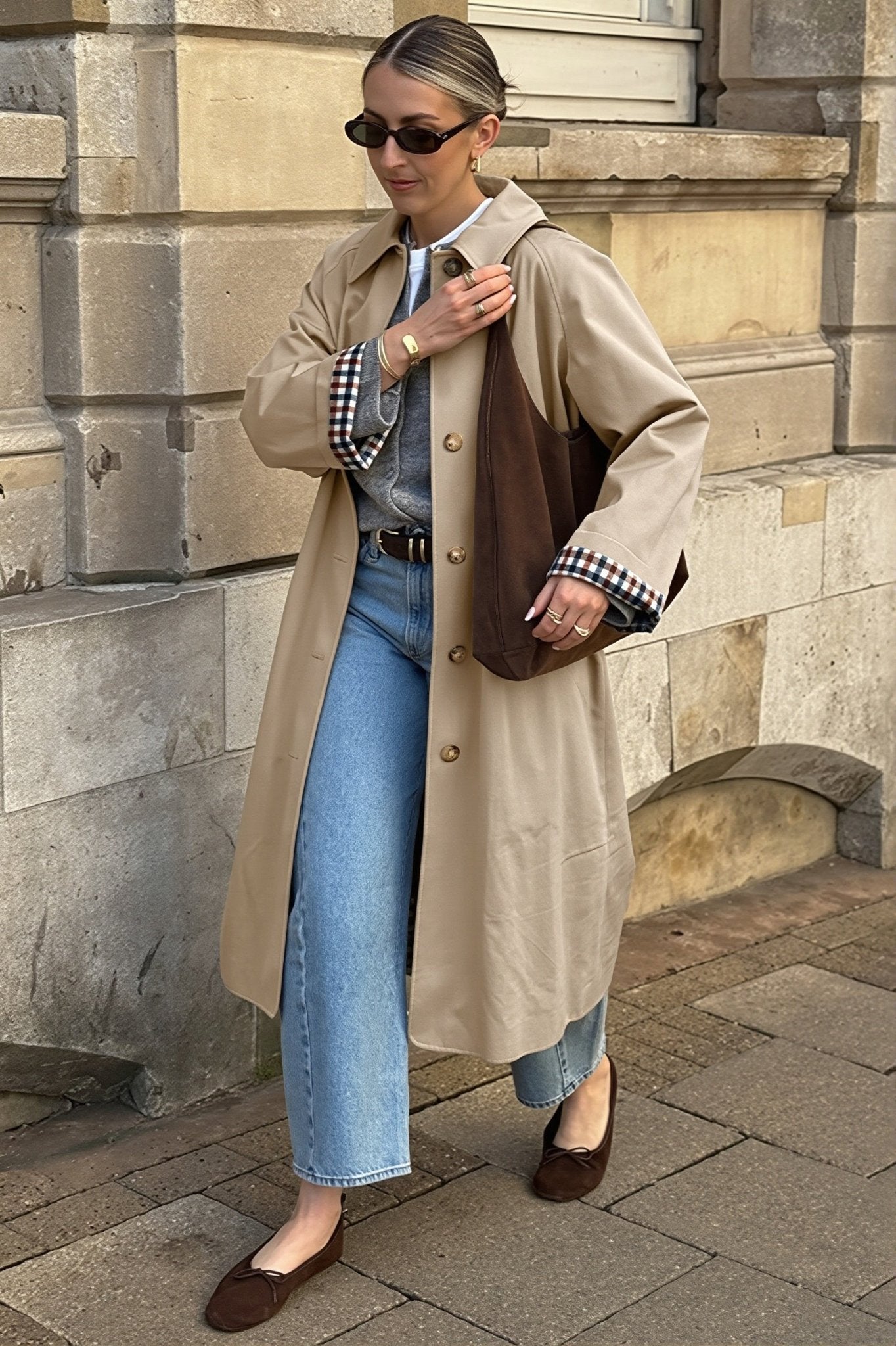 SOERA Annie Check-Accent Mid Trench Coat - Coat - SOERA-299267-KHA-L-92323 Beige L