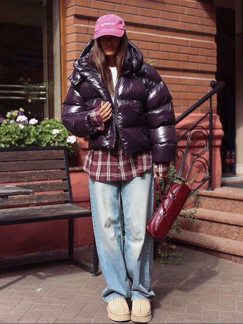 SOERA Gina Hooded Glossy Puffer Jacket - Coat - SOERA-121795-PUR-M-44099 Purple M