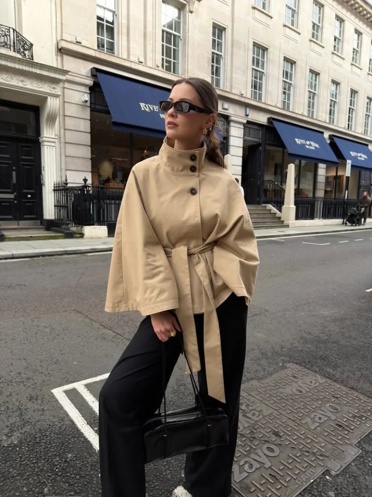 SOERA Cape Lace Up Trench Coat - Coats & Jackets - 1005011813284077-;QF1775552729739353726 Khaki S
