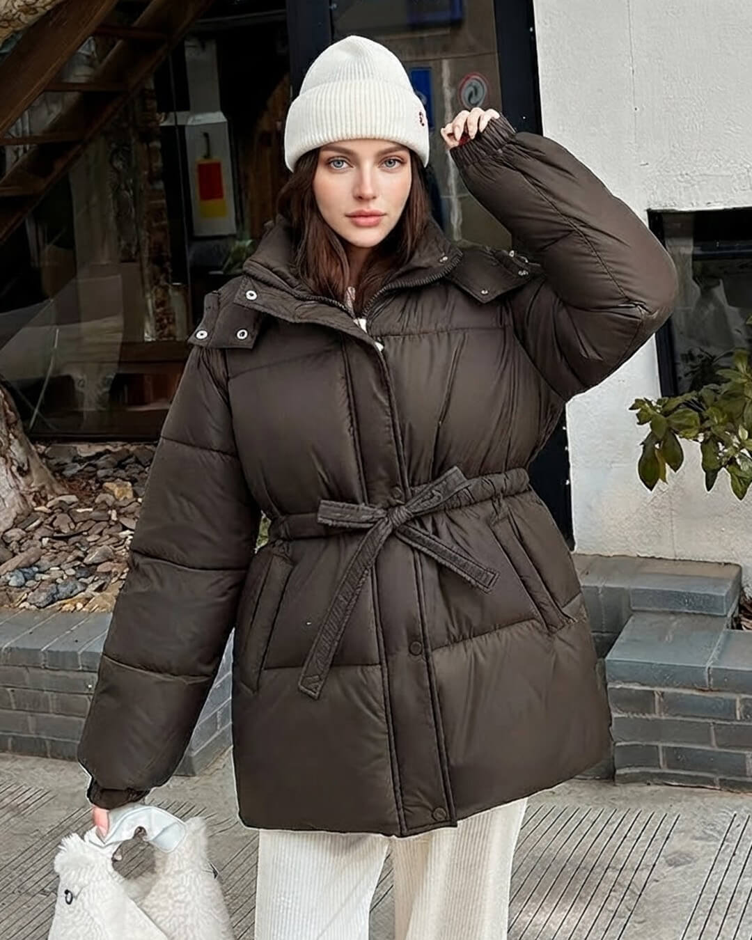 SOERA Lorna Lace Up Hooded Coat - Coats & Jackets -  Brown S