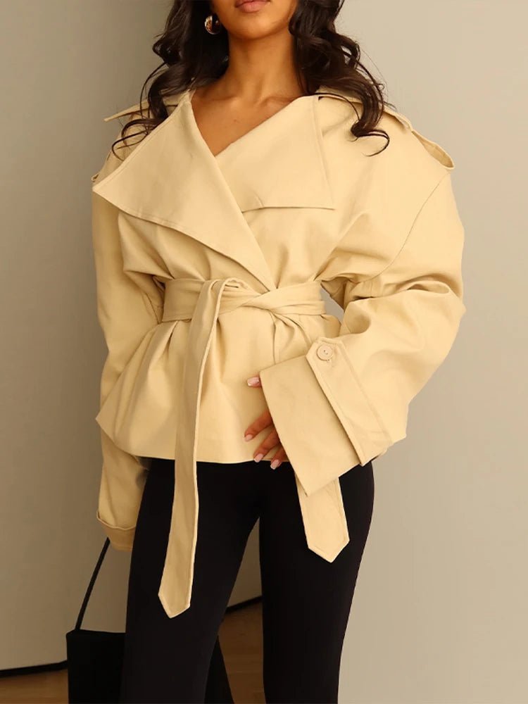 SOERA Sandy Lace Up Short Trench Coat - Coats & Jackets - 1005010782864095-;rk1773321573223317098 Black XS