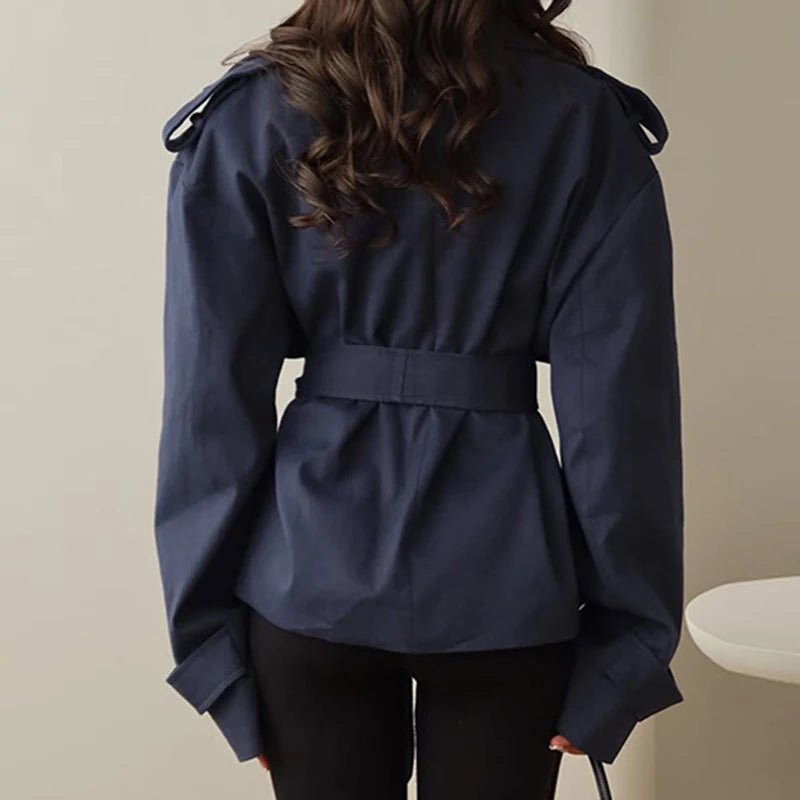 SOERA Tara Lace Up Cropped Trench Coat - Coats & Jackets - 1005010209802968-;oF1775118772176893463 Navy Blue XS