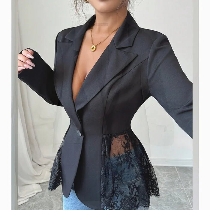 SOERA Taylor Lace Panel Tailored Blazer - Coats & Jackets - 1005012034685741-;TB1776154514001988897 Black S