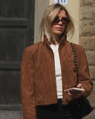 Yza Faux Suede Cropped Bomber Jacket