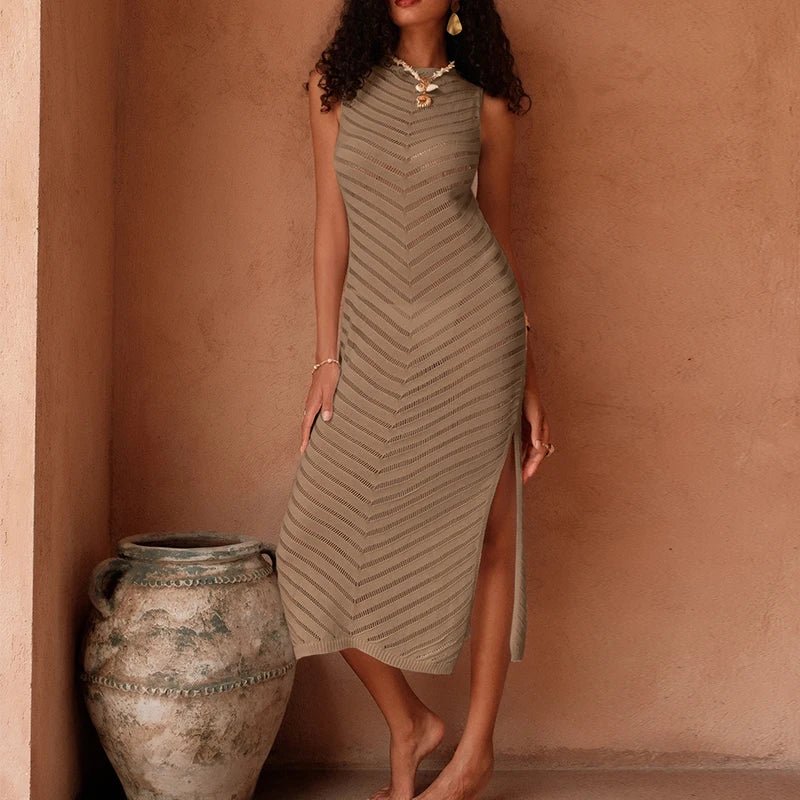 SOERA Celeste Knitted Hollow Out Beach Cover - Up Dress - Dress -  Brown XS